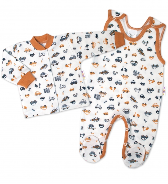 Baby Nellys  2-dílná sada, bavlněné dupačky s košilkou Car, smetanové, vel. 56, Velikost: 56 (1-2m)