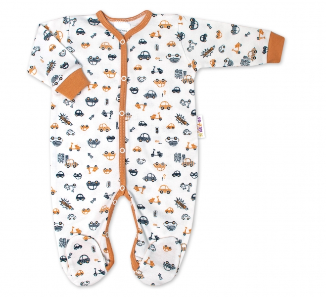 Baby Nellys Overálek Car, zapínání uprostřed, smetanový, vel. 62
