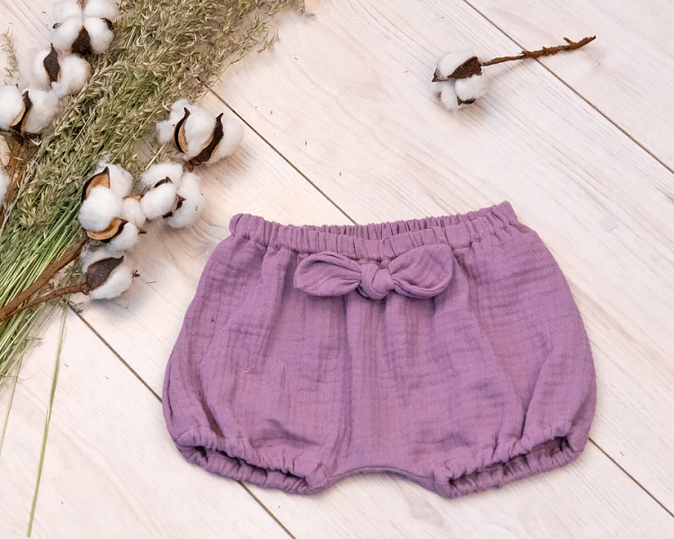 Baby Nellys Mušelínové letní kraťasky GIRL s mašličkou - lila, vel. 92/98, Velikost: 92-98 (2-3 r)