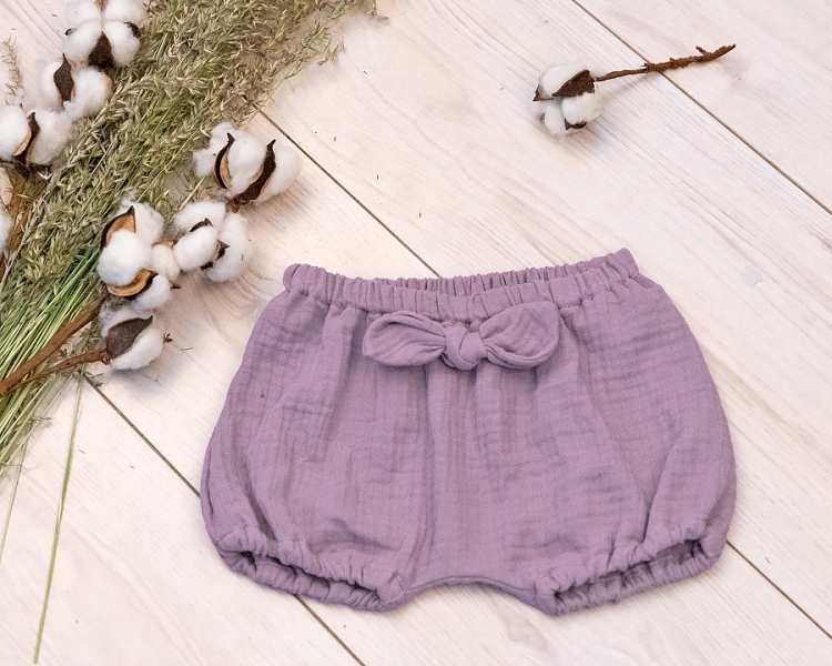 Baby Nellys Mušelínové letní kraťasky GIRL s mašličkou - lila, vel. 92/98