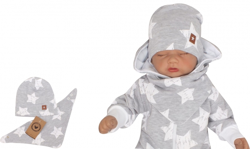 Z&Z Bavlněná čepička + šátek, Hvězdy, šedá, vel. 80, Velikost: 80 (9-12m)