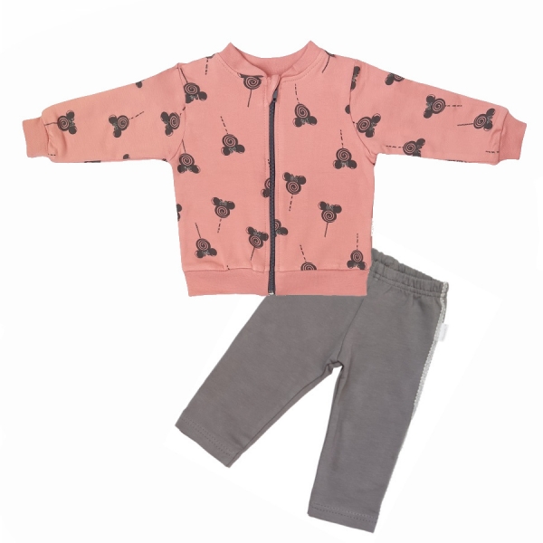 Mamatti Dětská tepláková souprava zapínání na zip New minnie - pudrová/šedá, vel. 74, Velikost: 74 (6-9m)