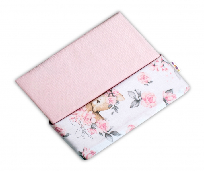 Baby Nellys Oboustranná deka Bavlna + Velvet 100x75cm, Srnka a růže - růžová