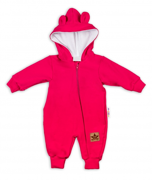 Baby Nellys Teplákový overal s kapucí Teddy - malinový, vel. 74