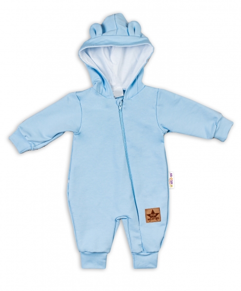 Baby Nellys Teplákový overal s kapucí Teddy - sv. modrý, vel. 62