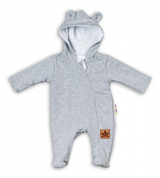 Baby Nellys Kojenecký teplákový overal s kapucí Teddy - šedý, vel. 80