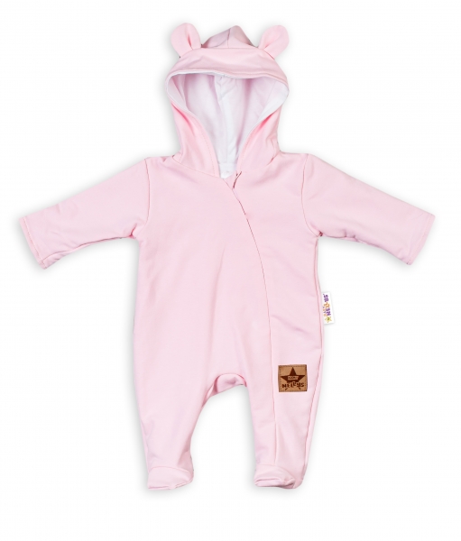 Baby Nellys Kojenecký teplákový overal s kapucí Teddy - sv. růžový