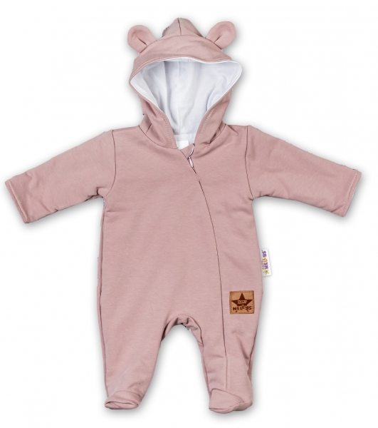 Baby Nellys Kojenecký teplákový overal s kapucí Teddy - pudrový, vel. 74