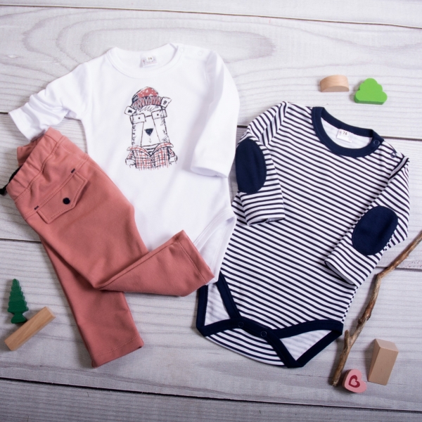 K-Baby 3-dílná sada, 2x body dlouhý rukáv, tepláčky - Detektiv, proužek/korálová, vel. 80, Velikost: 80 (9-12m)
