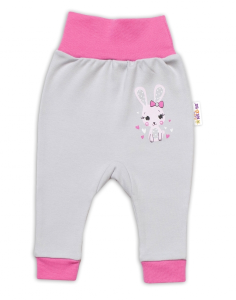 Baby Nellys Kojenecké tepláčky Lovely Bunny - šedé/růžové, vel. 86