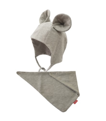 Bexa Bavlněná dvouvrstvá čepice na zavazování Miki + šátek - šedá