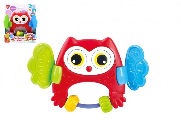 Chrastítko Sova Peekaboo plast v krabici 15x18x4cm 3m+