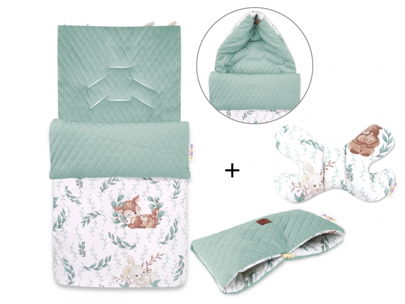 Baby Nellys 3-dílná sada fusak + polštářek + rukávník, LULU Natrual - zelená
