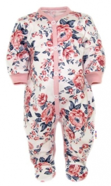 Baby Nellys Overálek Anglická Růže, zapínání uprostřed, pudrová/granát/ecru, vel. 62