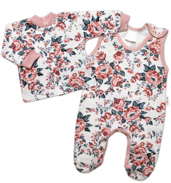 Baby Nellys  2-dílná sada, bavlněné dupačky s košilkou Anglická Růže, vel. 62