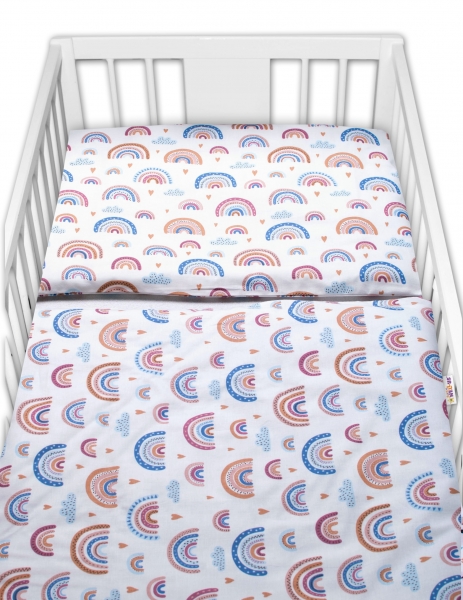 Baby Nellys 2-dílné bavlněné povlečení - Duha, pastelová/bílá, vel. 135x100 cm