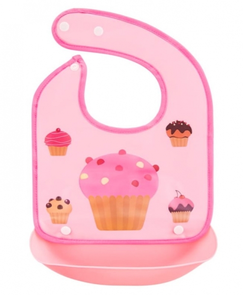 BocioLand Silikonový bryndáček s kapsičkou Muffin, ružový
