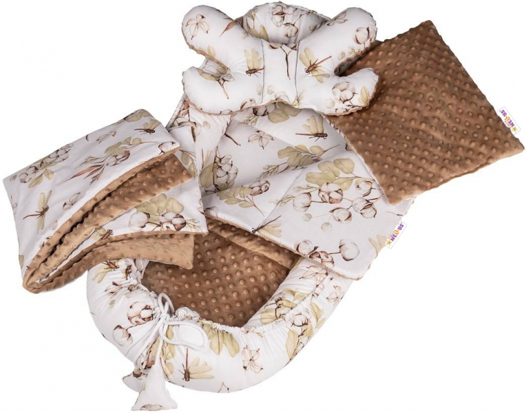 Baby Nellys Sada komplet oboustr. hnízdečko COTTON premium, 6v1, bílá/béžová