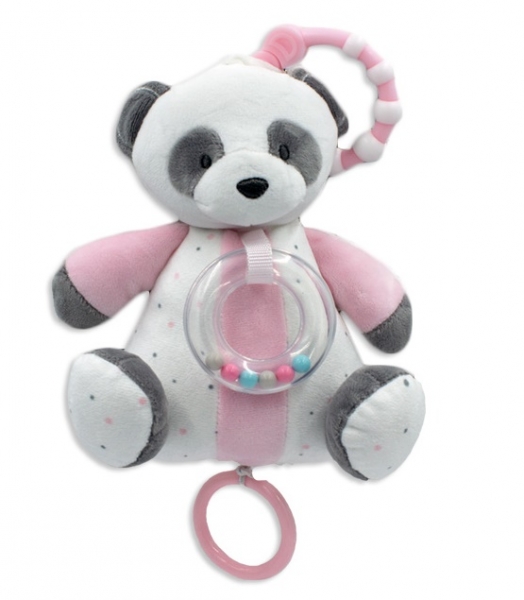 Tulilo Závěsná plyšová hračka s chrastítkem Panda 18 cm - bílá/růžová