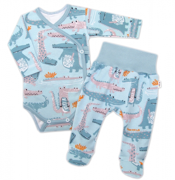 Baby Nellys 2-dílná sada, body dl.rukáv zap. bokem + polodupačky Krokodýl Eda, vel. 68, Velikost: 68 (3-6m)