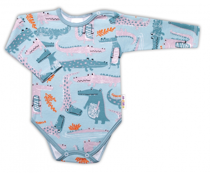 Body dl. rukáv Baby Nellys - Krokodýl Eda - mint, vel. 86