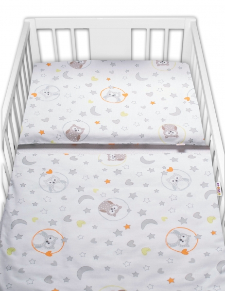 Baby Nellys 2-dílné bavlněné povlečení Sovičky - bílá