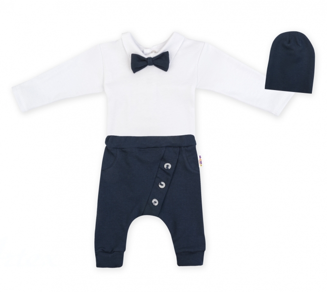 Baby Nellys 3-dílná sada Hubert, body s motýlkem, tepláčky a čepička - granát, vel. 68