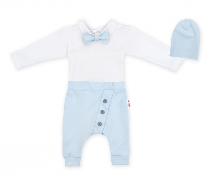Baby Nellys 3-dílná sada Hubert, body s motýlkem, tepláčky a čepička - sv. modrá, vel. 92, Velikost: 92 (18-24m)
