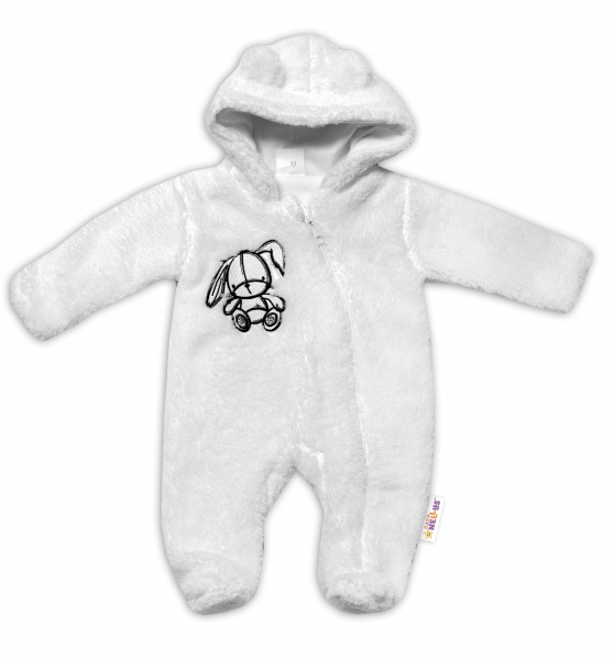 Baby Nellys Chlupáčkový overálek s kapucí, Cute Bunny - bílý, vel. 74, Velikost: 74 (6-9m)
