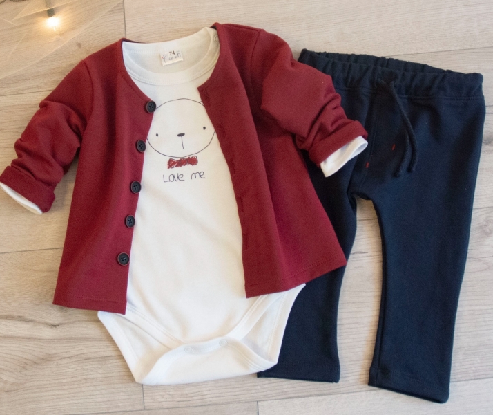 K-Baby 3-dílná sada, body dl. rukáv, kabátek, tepláčky - Love Me Boy, vel. 86, Velikost: 86 (12-18m)