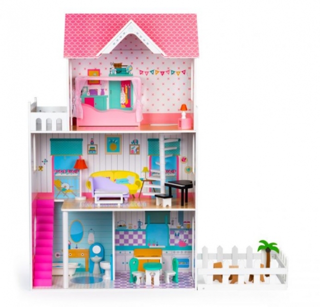 ECO TOYS Dřevěný domeček pro panenky s XXL zahrádkou