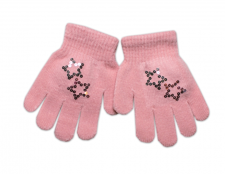 YO ! Dětské zimní prstové rukavičky s flitry Cool/hvězdička - růžové, 92/98