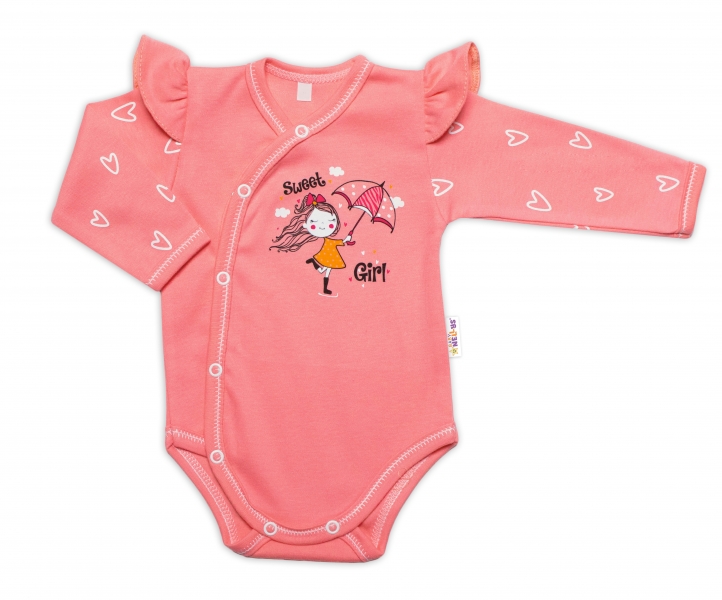 Baby Nellys Kojenecké body, dl. rukáv, zap. bokem Sweet Girl, losos, meruňka