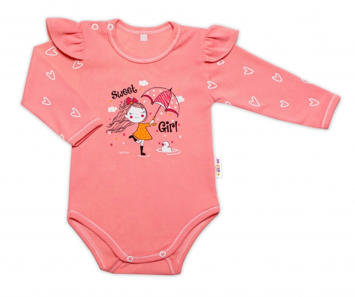 Baby Nellys Kojenecké body, dl. rukáv, Sweet Girl, losos/meruňka, vel. 80