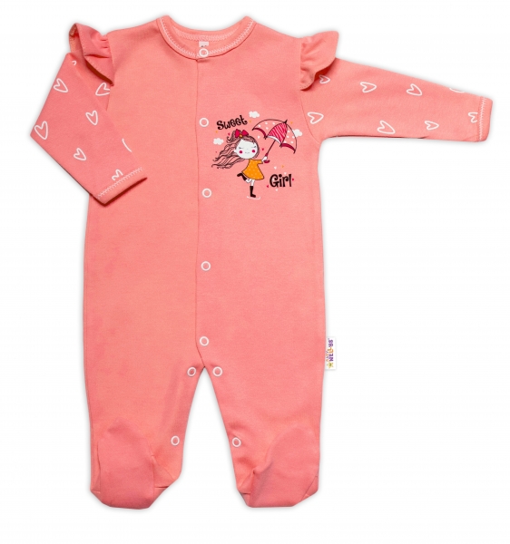 Baby Nellys Bavlněný kojenecký overal Sweet Girl, losos/meruňka, vel. 68