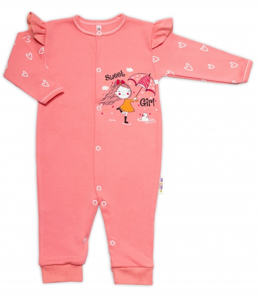Baby Nellys Bavlněný kojenecký overal bez šlapek Sweet Girl, losos/meruňka, vel. 86, Velikost: 86 (12-18m)