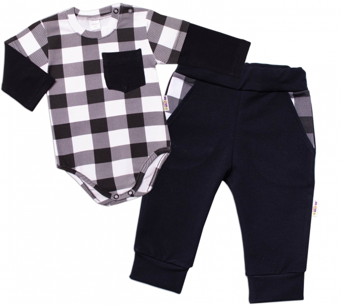 G-baby 2-dílná sada body dl. rukáv, tepláčky Kárko, černá/bílá, vel. 80, Velikost: 80 (9-12m)