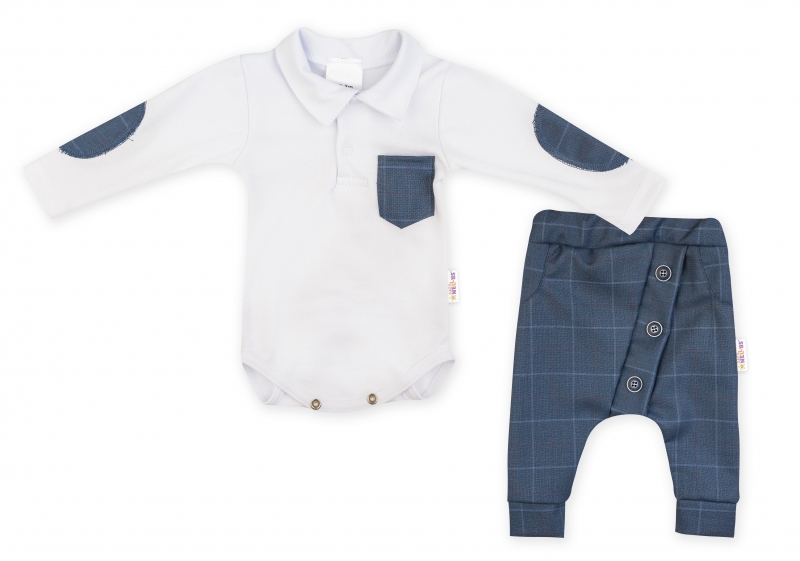 Baby Nellys 2-dílná sada Robert, body s límečkem, kalhoty Baggy - modré kárko, vel.80, Velikost: 74 (6-9m)