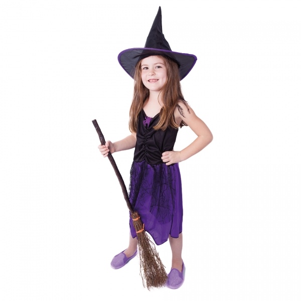 Dětský kostým fialový s kloboukem čarodějnice/Halloween (S)