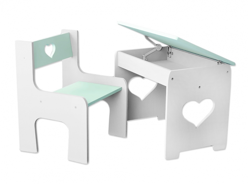 NELLYS Sada nábytku KIDS HEART Stůl + židle - mátová s bílou