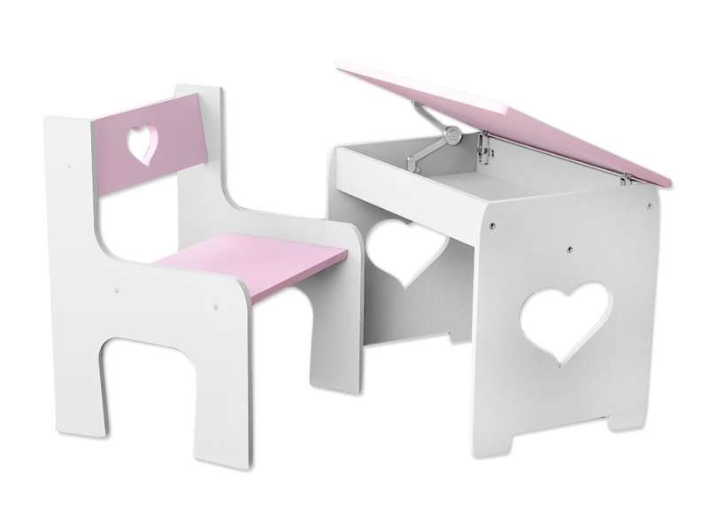 NELLYS Sada nábytku KIDS HEART Stůl + židle - růžová s bílou