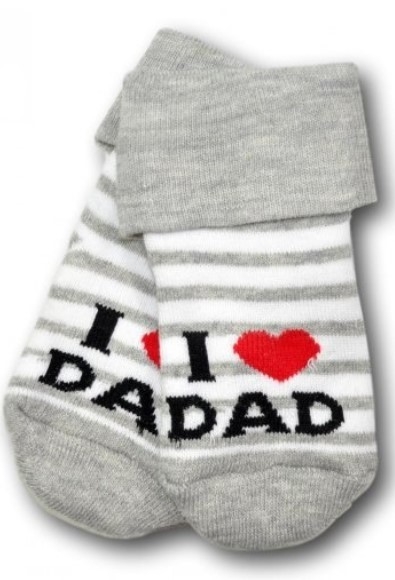 Kojenecké froté bavlněné ponožky I Love Dad, bílo/šedé proužek, Velikost: 56-62 (0-3m)
