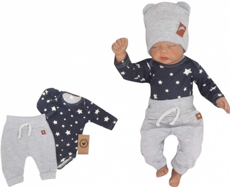 Z&Z 2-dílná soupravička, body dl. rukáv, tepláčky se šňůrkou Star, granát/šedá, vel. 62