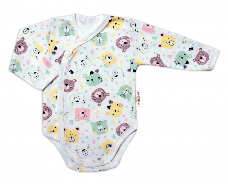 Baby Nellys Kojenecké body, dl. rukáv, zap. bokem New Teddy, barva neutrální, vel. 74