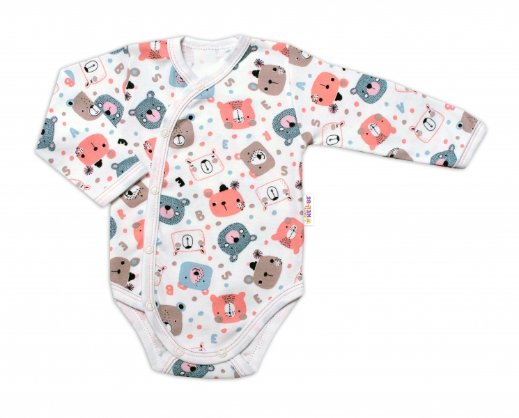 Baby Nellys Kojenecké body, dl. rukáv, zap. bokem New Teddy, barva růžová, vel. 74