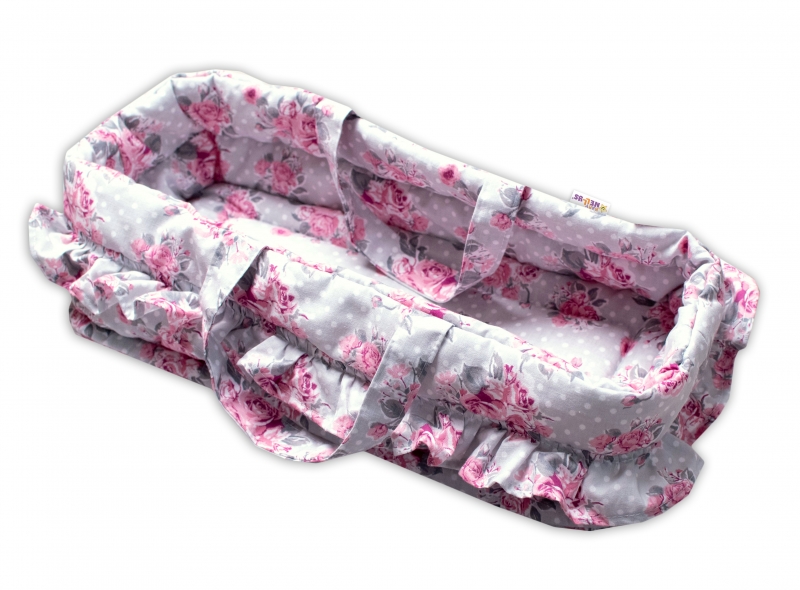 Baby Nellys Bavlněná taška s oušky pro panenku - Růžičky