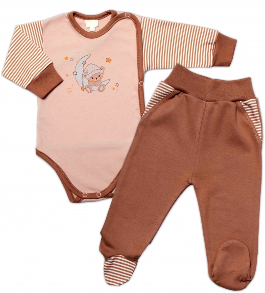G-baby 2-dílná sada body dl. rukáv + polodupačky Moon Bear - cappuccino, vel. 62