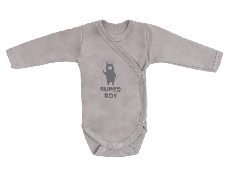 Mamatti Kojenecké body dlouhý rukáv, zapínání bokem, Bear - šedá