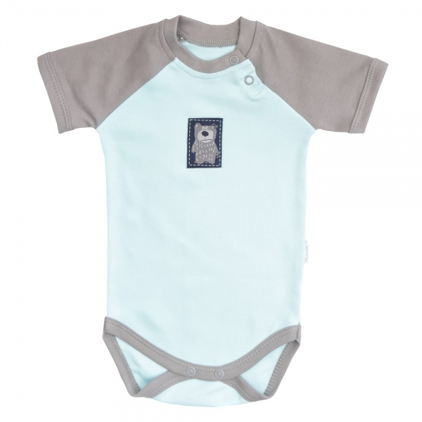 Mamatti Kojenecké body krátký rukáv Bear - mátová/šedá, Velikost: 68 (3-6m)