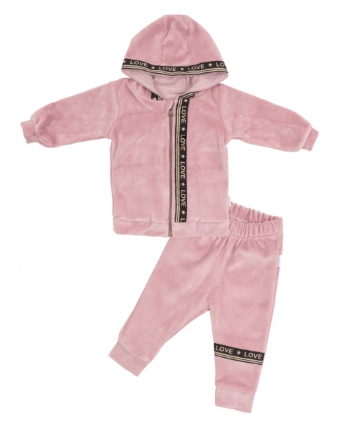 Mamatti Dětská tepláková souprava Velvet zapínání na zip, Nature - pudrová, vel. 98